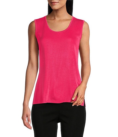 Ming Wang Scoop Neck Sleeveless Side Slit Knit Tank Top