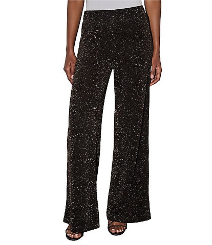 Ming Wang Shimmer Stretch No-Roll Waist Wide Leg Coordinating Pull-On Pants