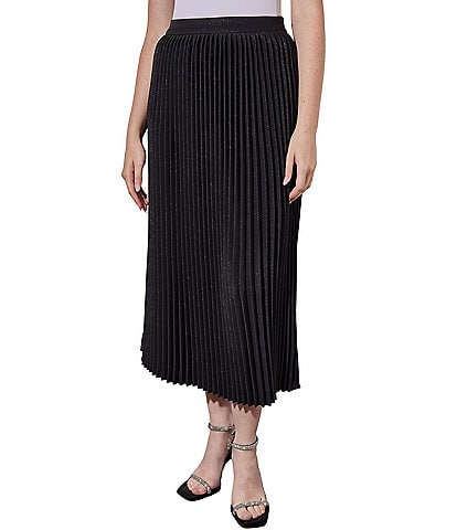 Ming Wang Shimmer Woven Pleated A-Line Midi Skirt