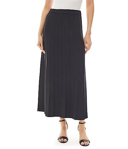 Ming Wang Soft Knit Pleated Pull-On Maxi Skirt