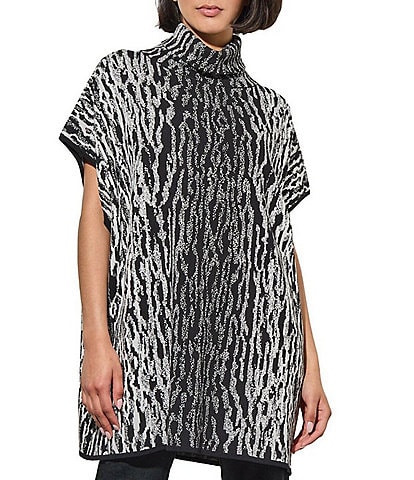 Ming Wang Soft Knit Zebra Print Turtleneck Short Sleeve Tunic