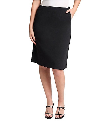 Ming Wang Solid Stretch Deco Crepe A-Line Skirt