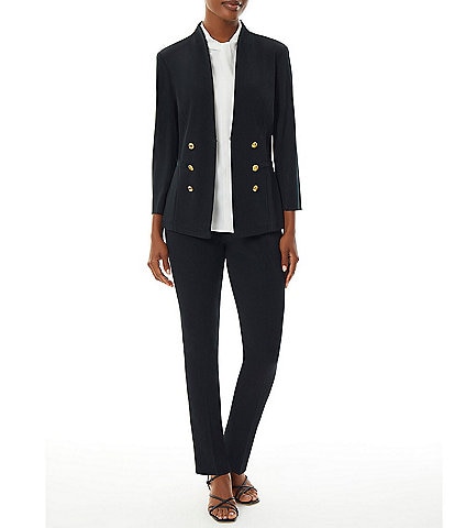 Ming Wang Stand Collar 3/4 Sleeve Button Trim Knit Jacket & Straight Leg Knit Pull-On Pants