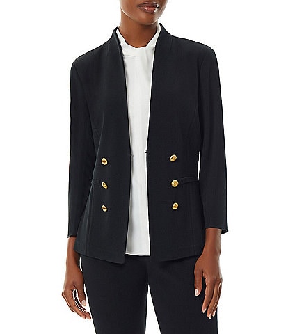 Ming Wang Stand Collar 3/4 Sleeve Button Trim Knit Coordinating Jacket