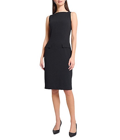 Ming Wang Stretch Crepe Boat Neck Sleeveless Sheath Dress