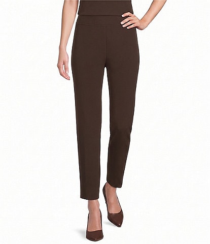 Ming Wang Stretch Crepe Flat Front Straight Leg Ankle Pants