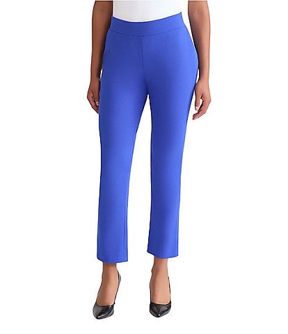 Ming Wang Stretch Crepe Flat Front Straight-Leg Ankle Pants
