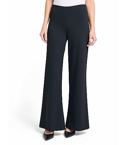 Ming Wang Stretch Crepe Flat Front Wide-Leg Pants