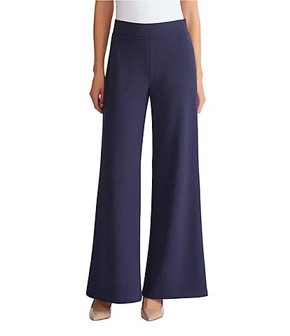 Ming Wang Stretch Crepe Flat Front Wide-Leg Pants