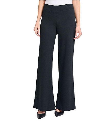 Ming Wang Stretch Crepe Flat Front Wide-Leg Pants