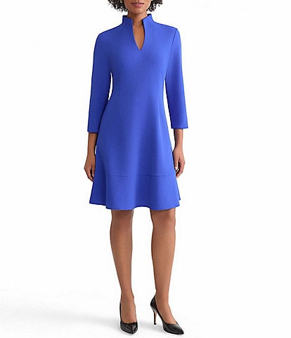 Ming Wang Stretch Crepe Funnel Neck Bracelet Sleeve A-Line Dress
