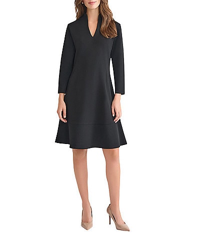 Ming Wang Stretch Crepe Funnel Neck Bracelet Sleeve A-Line Dress