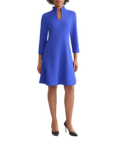 Ming Wang Stretch Crepe Funnel Neck Bracelet Sleeve A-Line Dress