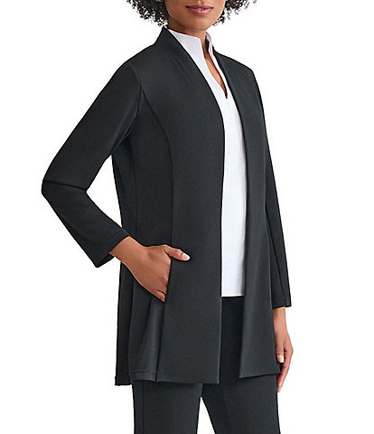 Ming Wang Stretch Crepe Modified Mandarin Open Front Bracelet Sleeve Jacket