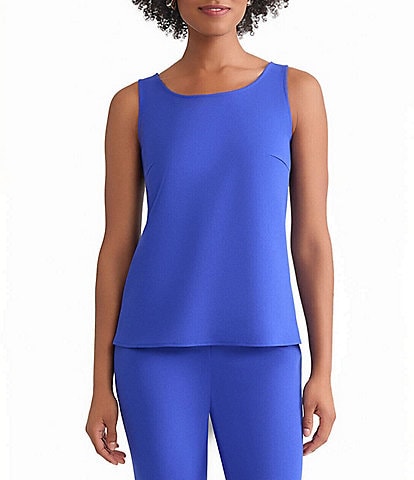 Ming Wang Stretch Crepe Scoop Neck Sleeveless Tank