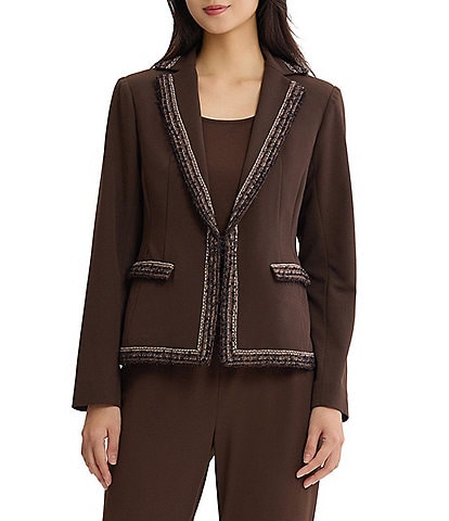 Ming Wang Stretch Deco Crepe Knit Notch Lapel Long Sleeve Jacket
