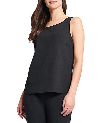 Ming Wang Stretch Deco Crepe Scoop Neck Sleeveless Tank