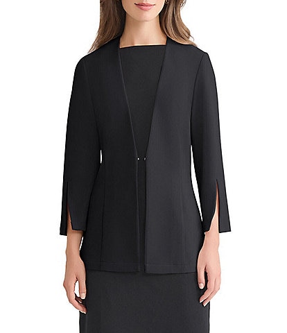 Ming Wang Stretch Deco Crepe V-Neck Split Bracelet Sleeve Tailored Jacket