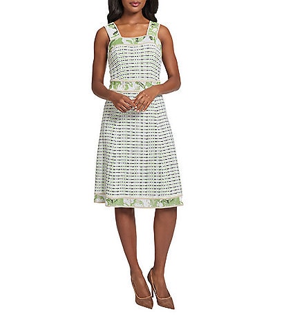 Ming Wang Stripe Knit Square Neck Sleeveless Fit-And-Flare Dress