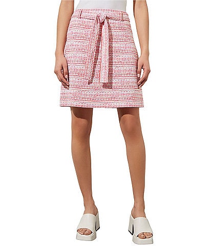 Ming Wang Stripe Tweed Knit No-Roll Waist Pull-On Skirt