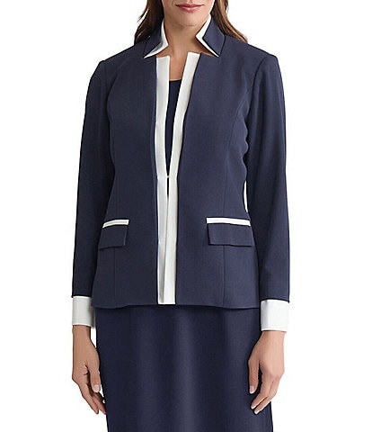 Ming Wang Tailored Two-Tone Stretch Crepe Notch Collar Long Sleeve Blazer
