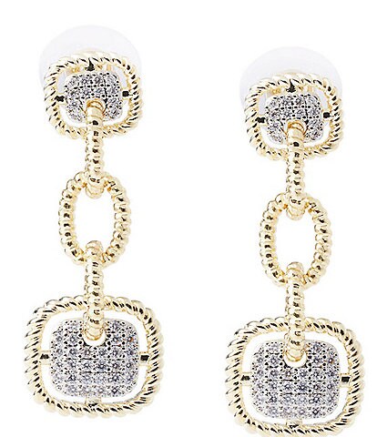 Ming Wang Textured Link Pave Drop Earrings