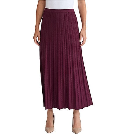Ming Wang Textured Soft Knit Pleated A-Line Maxi Skirt