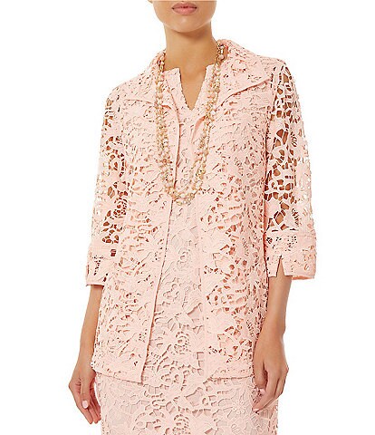 Ming Wang Wing Collar 3/4 Sleeve Floral Lace Coordinating Jacket