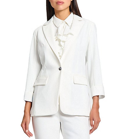 Ming Wang x Tanya Foster Deco Crepe Notch Lapel Bracelet Sleeve Single Button Blazer