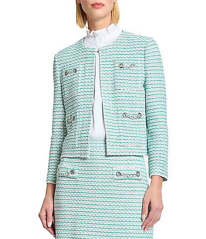 Ming Wang x Tanya Foster Stitch Knit Round Neck Long Sleeve Blazer