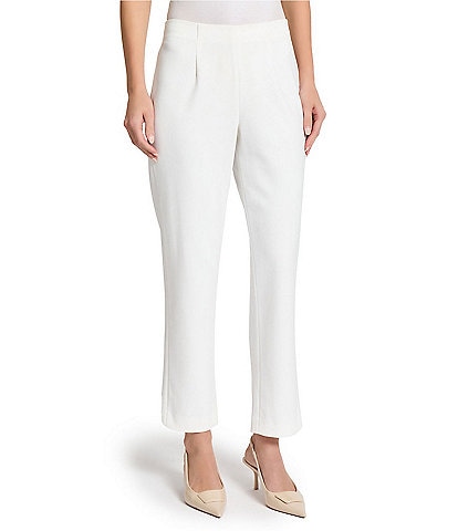 Ming Wang x Tanya Foster Stretch Deco Crepe Pintuck Ankle Pants