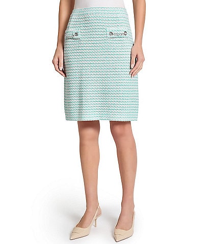 Ming Wang x Tanya Foster Textured Stitch Knit Chain Trim Pull-On Skirt