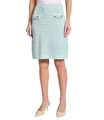 Ming Wang x Tanya Foster Textured Stitch Knit Chain Trim Pull-On Skirt