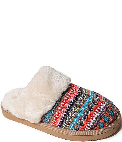 Minnetonka Chesney Textured Knit Faux Fur Collar Mule Slippers