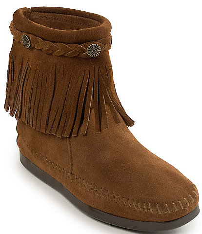 Minnetonka Concho Suede Fringe Braid Ornamented Boots