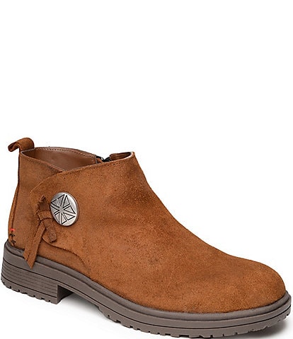 Minnetonka Joyelle Statement Button Suede Booties