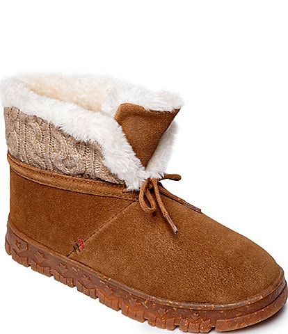 Minnetonka Norean Suede Sweater Knit Slipper Booties