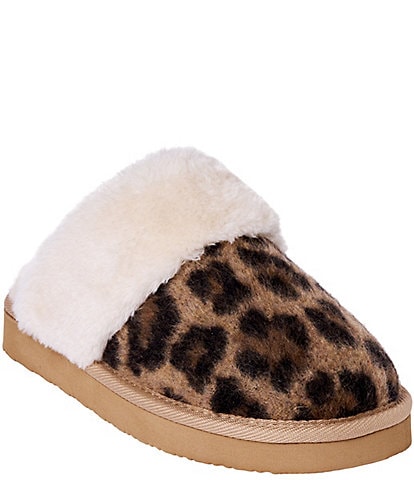 Minnetonka Women's Chesney Leopard Print Faux Fur Lined Mule Slippers