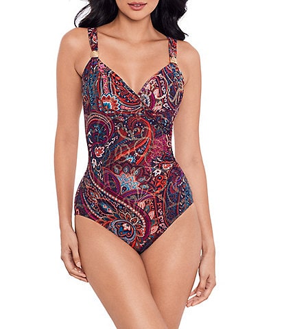 Miraclesuit Dynasty Siren Printed Surplice V-Neck Underwire One Piece Swimsuit