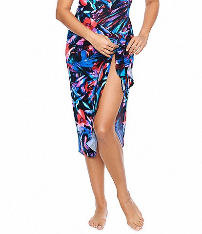 Miraclesuit Fuego Flora Printed Long Tie Waist Swim Cover Up Sarong