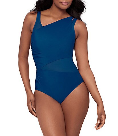 Miraclesuit Illusionist Azura Mesh Underwire Asymmetrical Neck One Piece Swimsuit