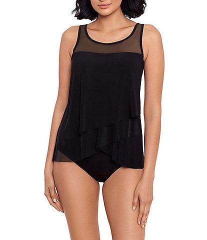 Miraclesuit Illusionist Mirage Scoop Neck DD-Cup Size Underwire Bra Tankini Swim Top & Solid High Rise Bikini Swim Bottom