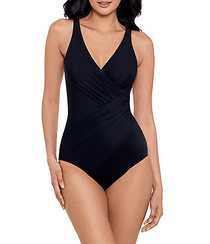 Miraclesuit Must Have Oceanus Solid V-Neck Underwire DD Cup Shaping One Piece Swimsuit