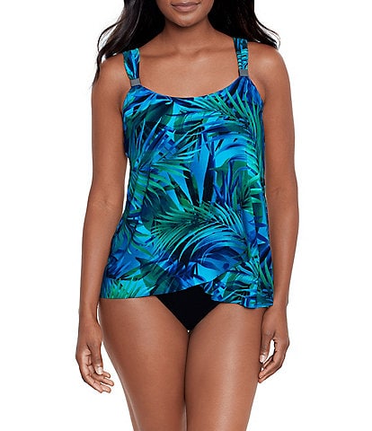 Miraclesuit Palm Reeder Scoop Neck Hidden Underwire Tankini Swim Top & Solid High Rise Bikini Swim Bottom