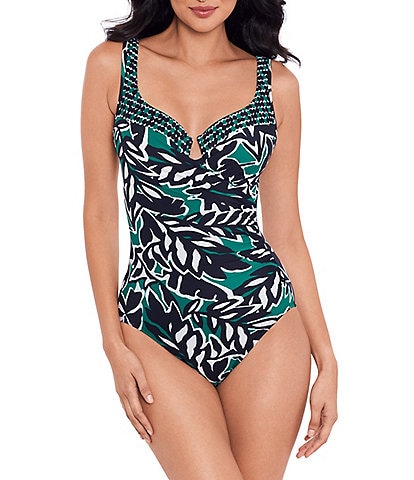 Miraclesuit Palma Verde Escape Printed Sweetheart Neck Padded Straps Underwire One Piece Swimsuit