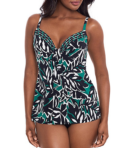 Miraclesuit Palma Verde Marina Printed Sweetheart Neck Underwire Tankini Swim Top & Solid High Rise Bikini Swim Bottom