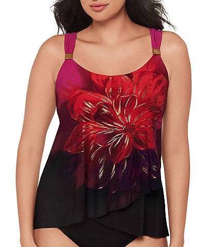 Miraclesuit Petal Rose Dazzle Underwire Bra Tankini Swim Top & Solid High Rise Bikini Swim Bottom