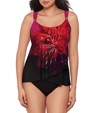 Miraclesuit Petal Rose Dazzle Underwire Bra Tankini Swim Top & Solid High Rise Bikini Swim Bottom