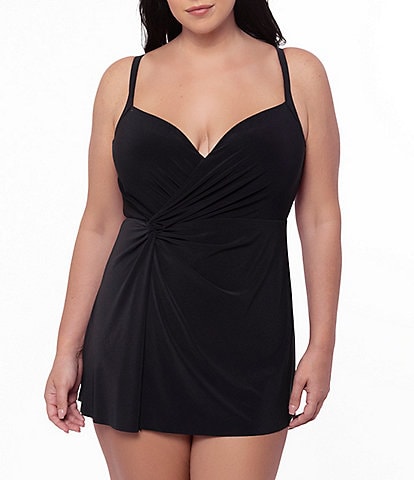 Miraclesuit Plus Size Solid Adora Underwire V-Neck One Piece Swim Dress