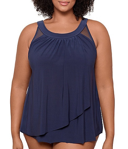 Miraclesuit Plus Size Solid Illusionists Scoop Neck Underwire Tankini Swim Top & Plus Size Basic Swim Bottom